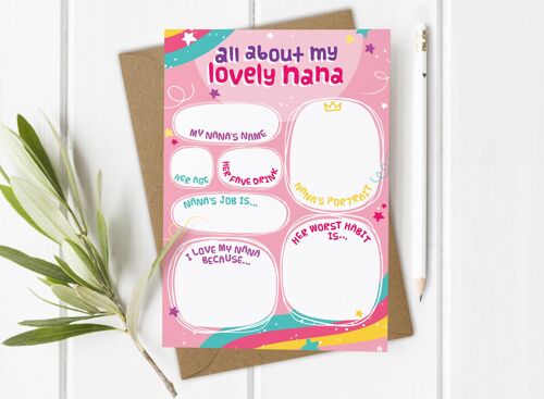 All About My Lovely Nana  - DIY Mother's Day Card from Child