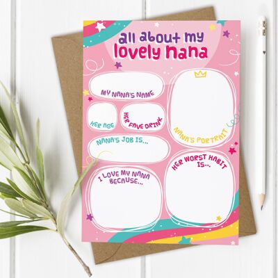 All About My Lovely Nana - Tarjeta de bricolaje para el día de la madre del niño