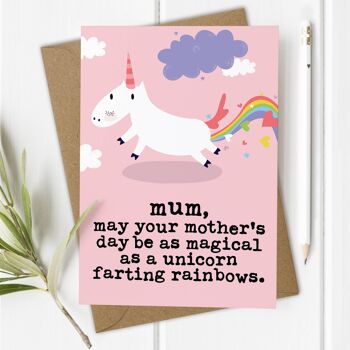 Farting Unicorn - Carte drôle de fête des mères / anniversaire de maman 1