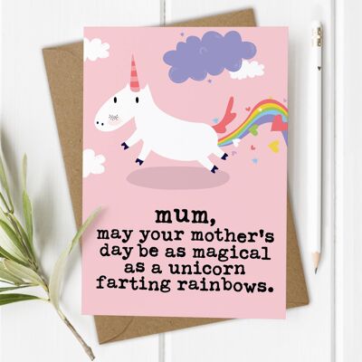 Farting Unicorn - Carte drôle de fête des mères / anniversaire de maman
