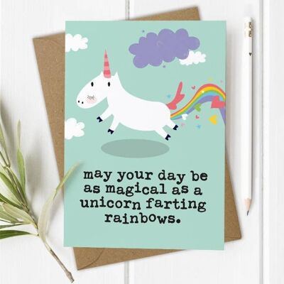 Unicorn Farting Rainbows - Tarjeta de cumpleaños divertida