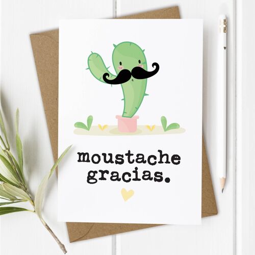 Moustache Gracias - Funny Thank You Card