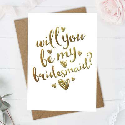 Willst du meine Brautjungfer sein - Hochzeitskarte mit Goldfolie