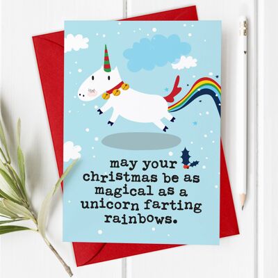 Einhorn furzende Regenbogen - lustige Weihnachtskarte