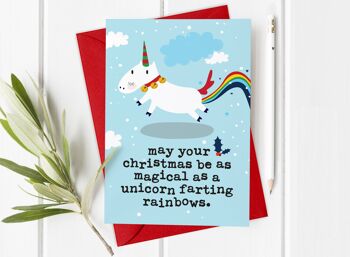 Unicorn Farting Rainbows - Carte de Noël drôle 2