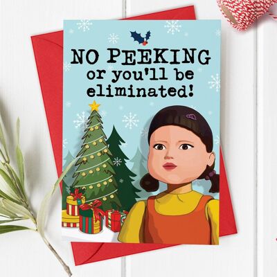 No Peeking, Squid Game, Netflix - Tarjeta de Navidad divertida