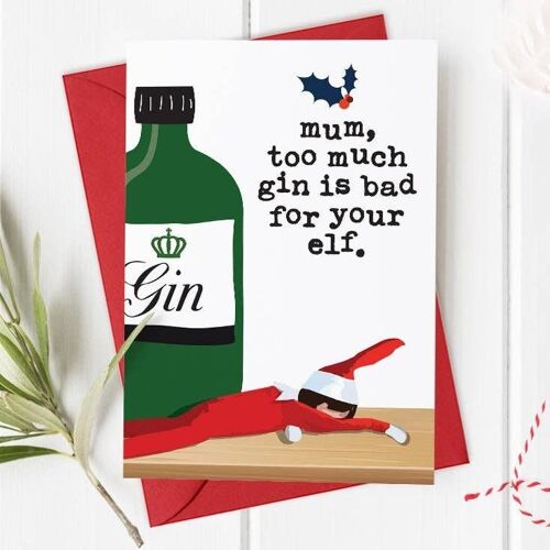 Mum Gin Elf - Funny Christmas Card
