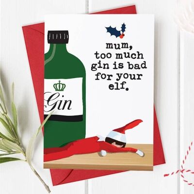 Mamma Gin Elf - Cartolina di Natale divertente