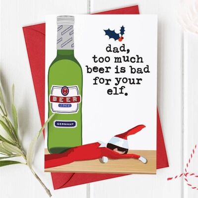 Dad Gin Elf - Tarjeta de Navidad divertida