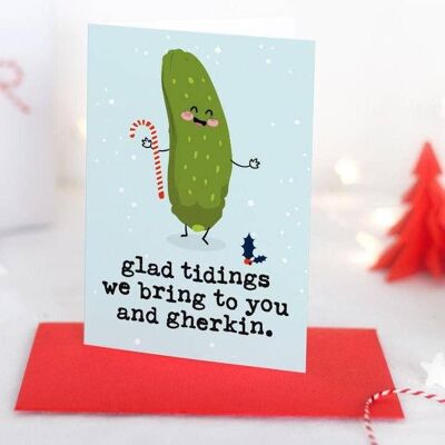 Buone notizie che portiamo, cetriolino - Cartolina di Natale divertente con giochi di parole