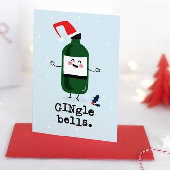 Gingle Bells Gin - Carte de Noël drôle de jeu de mots