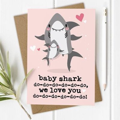 Baby Girl Shark Pink - Biglietto di compleanno per neonati / bambini