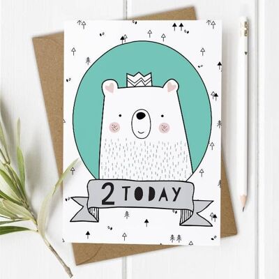 Age 2, 2nd Birthday Card, Girl or Boy - Bear