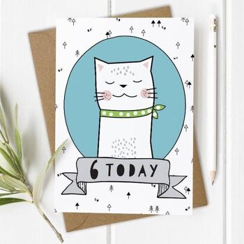 Carte d&#39;anniversaire 6 ans, fille ou garçon - Chat