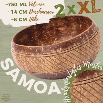 cocovibes bol en noix de coco SAMOA en lot de 2 avec 2 cuillères en bois de coco et 2 sous-verres noués à la main en fibres de coco 2