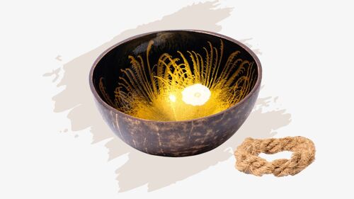 cocovibes Kokosnuss Schale AMBER mit Untersetzer und lebensmittelechten Splash-Design in gold schwarz