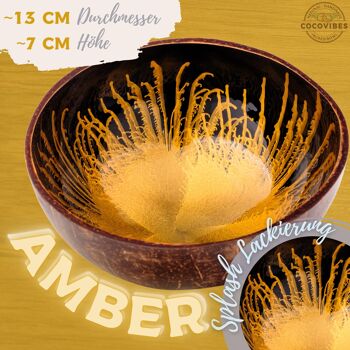 cocovibes bol en noix de coco AMBRE avec soucoupe et design anti-éclaboussures de qualité alimentaire en or et noir 3