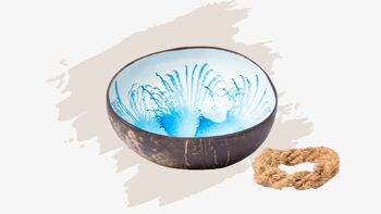 cocovibes bol en noix de coco SAPHIR avec soucoupe et design anti-éclaboussures de qualité alimentaire en bleu et blanc 1