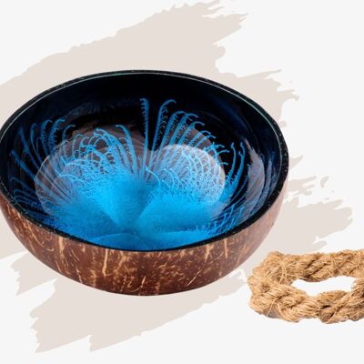 cocovibes ciotola di cocco OCEAN con piattino e design splash per alimenti in blu e nero