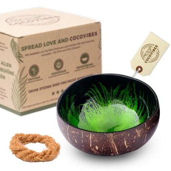 cocovibes bol en noix de coco JADE avec soucoupe et design anti-éclaboussures alimentaire en vert et noir 7