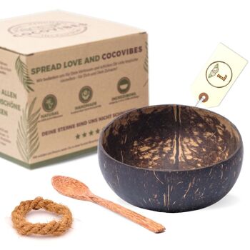 cocovibes coco bowl CLASSIC comprenant une cuillère en bois de coco et un sous-verre noué à la main en fibres de coco 7