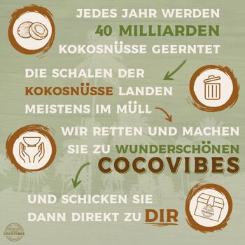 cocovibes bol en noix de coco CLASSIC dans un lot de 4 avec 4 cuillères en bois de coco et 4 sous-verres noués à la main en fibres de coco 6