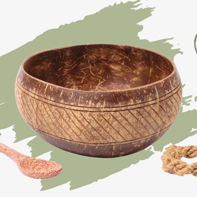 cocovibes coconut bowl SAMOA incl. coconut wood spoon and hand-knotted coaster made of coconut fibers