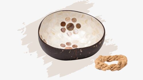 cocovibes Kokosnuss Schale PEARL mit Untersetzer und lebensmittelechten Perlmutt-Mosaik-Design
