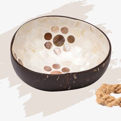 cocovibes coconut bowl PEARL with saucer and food-safe mother-of-pearl mosaic design