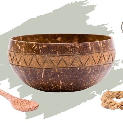 cocovibes coconut bowl ARUBA incl. coconut wood spoon and hand-knotted coaster made of coconut fibres