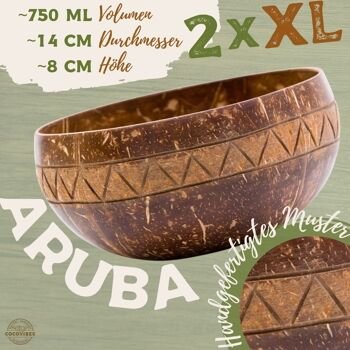 cocovibes bol en noix de coco ARUBA en lot de 2 avec 2 cuillères en bois de coco et 2 sous-verres noués à la main en fibres de coco 2