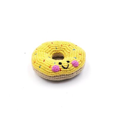 Sonaglio a forma di ciambella per bambini all'uncinetto, giallo