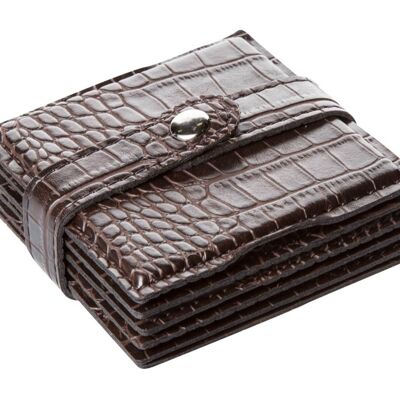 Glass coaster set of 6 crocodile dark brown