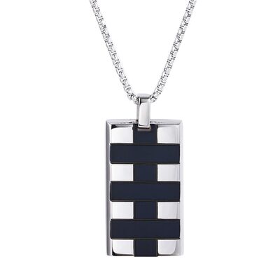Lee Cooper men's necklace - black rectangular plate pendant