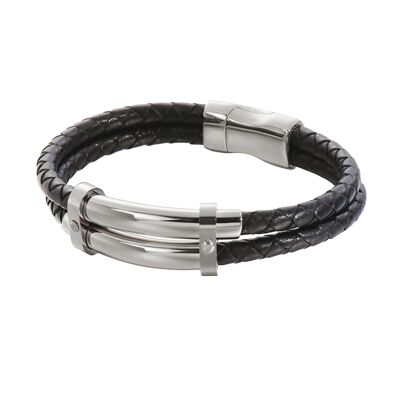 Lee Cooper men's bracelet - two row braided leather bangle