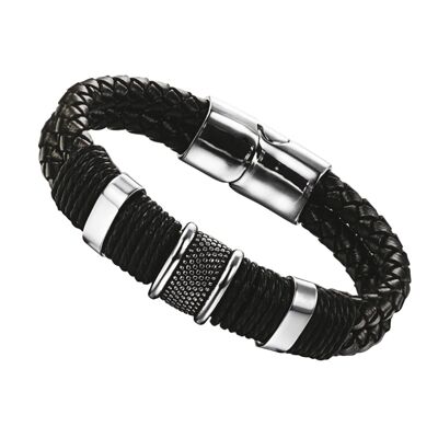 Bracelet homme Lee Cooper - jonc deux cuir, inserts et fils