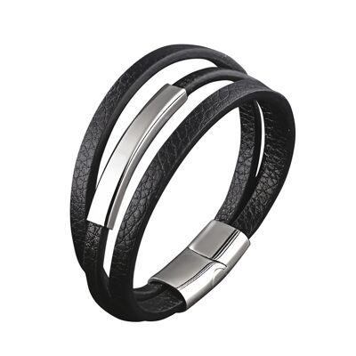 Lee Cooper men's bracelet - triple wrap leather and steel plate