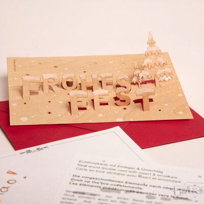 Happy Holidays - wooden greeting card with pop-up motif