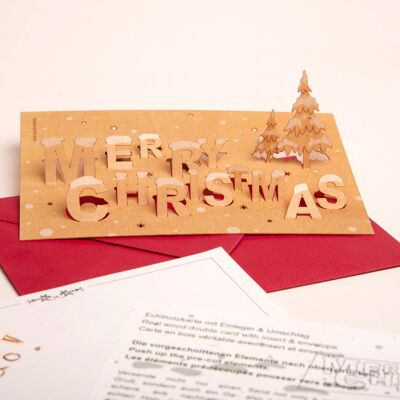 Merry Christmas - wooden greeting card with pop-up motif