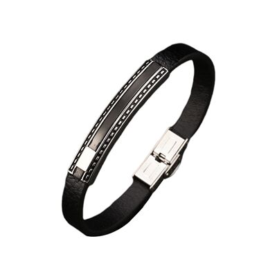 Bracelet homme Lee Cooper - simple lanière cuir et fine plaque acier