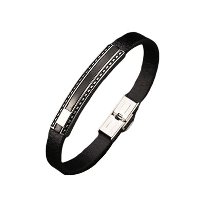 Lee Cooper men's bracelet - simple leather strap and thin steel plate