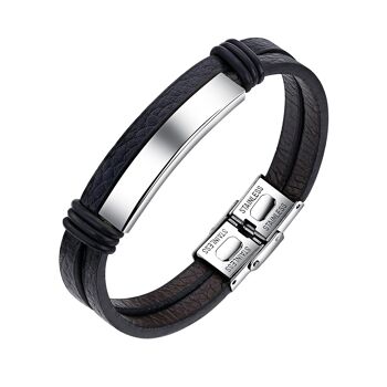 Bracelet homme Lee Cooper - cuir deux rangs avec plaque en acier argenté