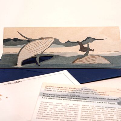 Baleine - carte de voeux en bois avec motif pop-up
