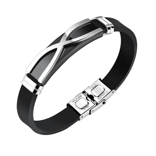 Bracelet homme Lee Cooper - lanière cuir avec plaque acier motif croix