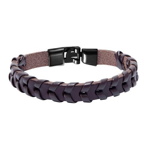 Bracelet homme Lee Cooper - cuir tressé marron