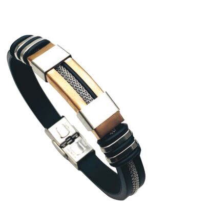 Lee Cooper men's bracelet - leather strap with gold plate and cable