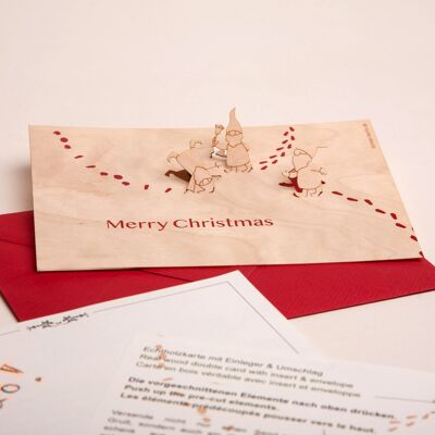 Wichtel, Merry Christmas - wooden greeting card with pop-up motif