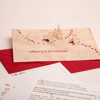 Wichtel, Merry Christmas - tarjeta de felicitación de madera con motivo emergente