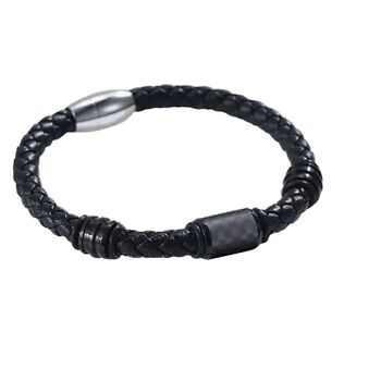 Bracelet homme Lee Cooper - jonc cuir tressé et insert acier