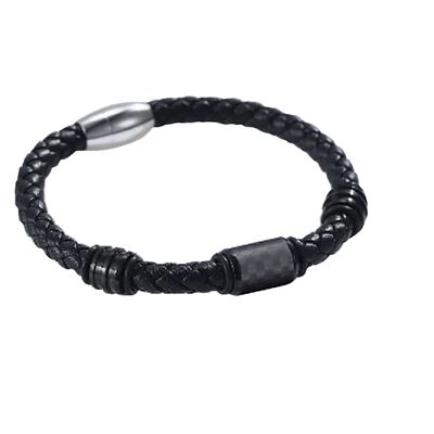 Lee Cooper men's bracelet - braided leather band and steel insert